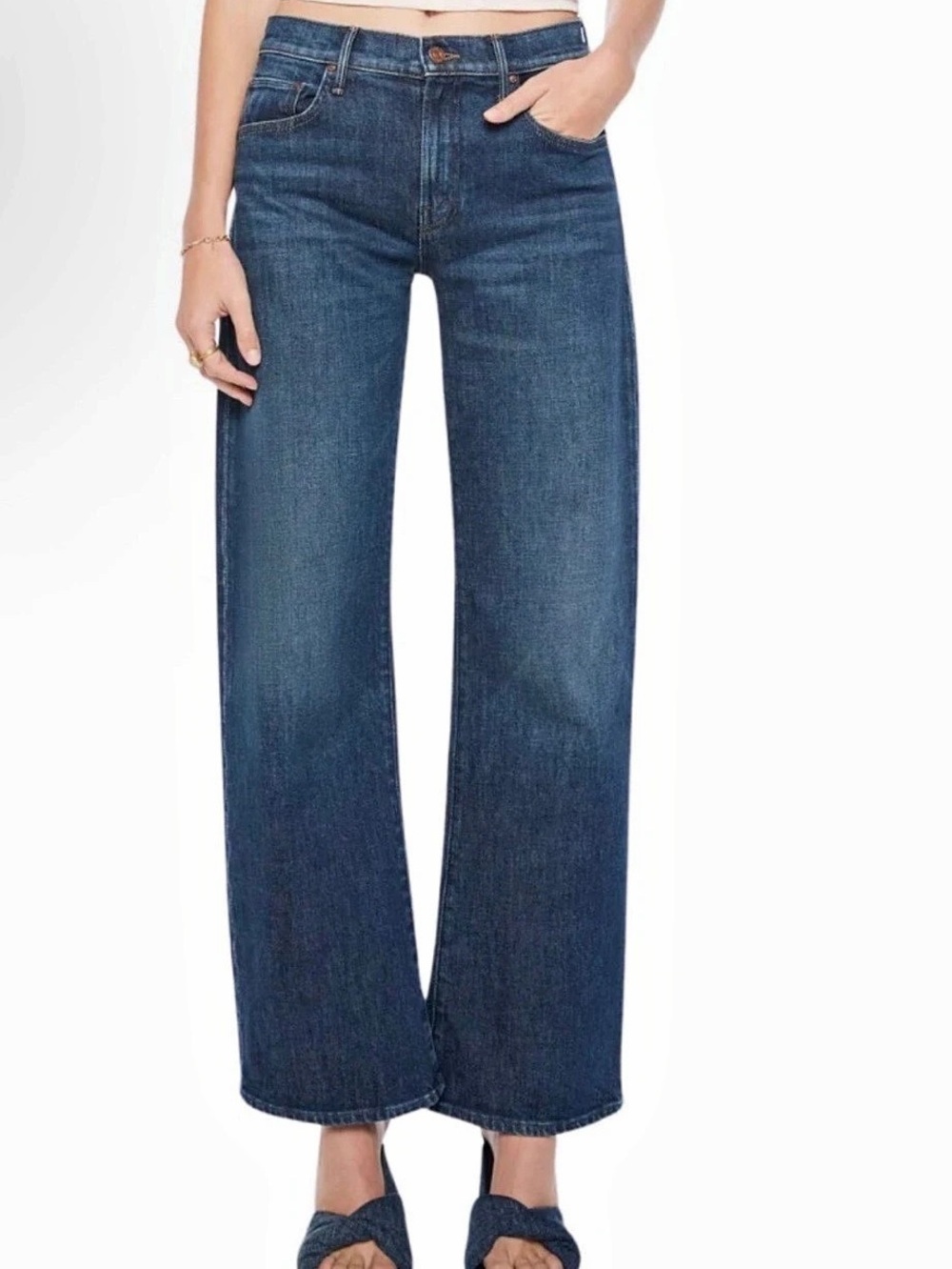 MOTHER The Mid Rise Lasso Sneak Wide Leg Subtle Barrel Jeans Blue 30